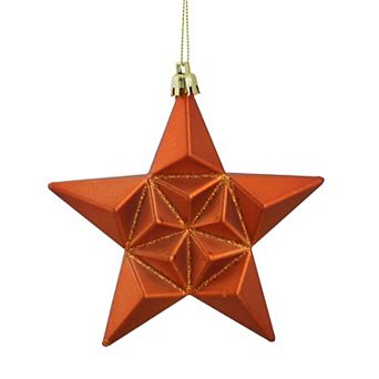 12-Pack Matte Burnt Orange Glittered Star 5" Shatterproof Christmas Ornaments