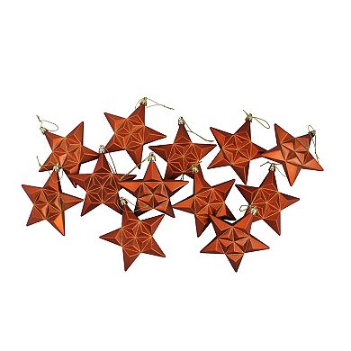 12-Pack Matte Burnt Orange Glittered Star 5" Shatterproof Christmas Ornaments