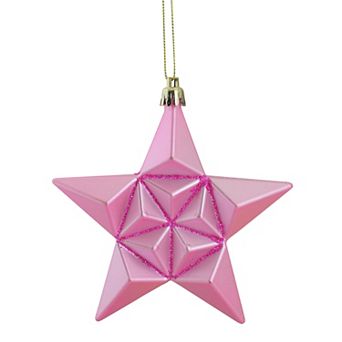 12-Pack Matte Pink Bubbblegum Glittered Star 5" Shatterproof Christmas Ornaments