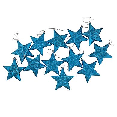 12-Pack Matte Turquoise Blue Glittered Star 5" Shatterproof Christmas Ornaments
