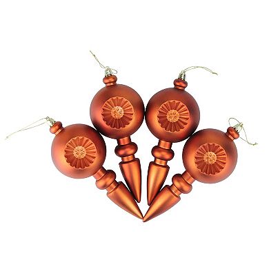 4-Pack Matte Orange Retro Reflector 7.5" Shatterproof Christmas Finial Ornaments