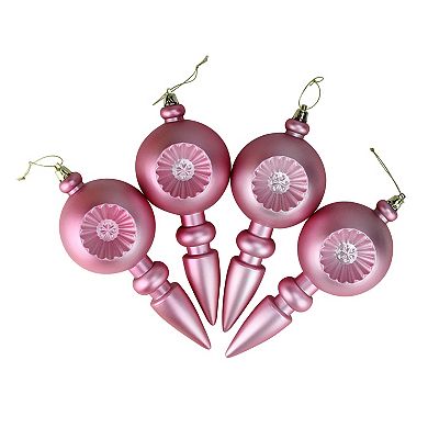 4-Pack Matte Bubblegum Pink Retro Reflector 7.5" Shatterproof Christmas Finial Ornaments