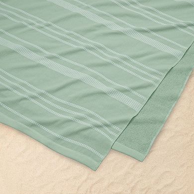 The Big One Green Striped Sand Resistant Beach Towel