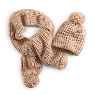 Girls madden girl Pom Pom Beanie & Scarf Set