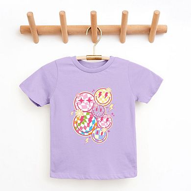 Colorful Checkered Smiley Face Youth Short Sleeve Graphic Tee