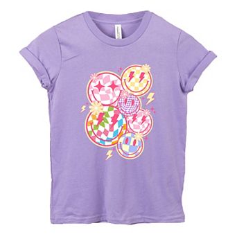Colorful Checkered Smiley Face Youth Short Sleeve Graphic Tee