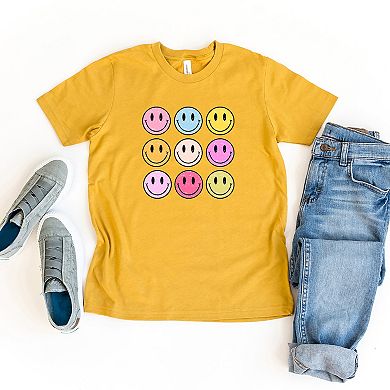 Colorful Smiley Face Distressed Youth Short Sleeve Graphic Tee