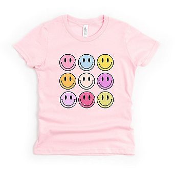 Colorful Smiley Face Distressed Youth Short Sleeve Graphic Tee