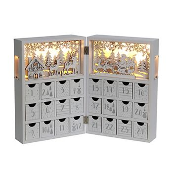 Polar Elegance Christmas Wooden Advent Calendar Book W/24 Drawers And Leds Holiday Gifts Home Decor