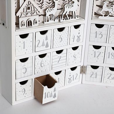 Polar Elegance Christmas Wooden Advent Calendar Book W/24 Drawers And Leds Holiday Gifts Home Decor