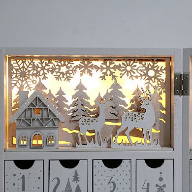 Polar Elegance Christmas Wooden Advent Calendar Book W/24 Drawers And Leds Holiday Gifts Home Decor