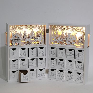 Polar Elegance Christmas Wooden Advent Calendar Book W/24 Drawers And Leds Holiday Gifts Home Decor