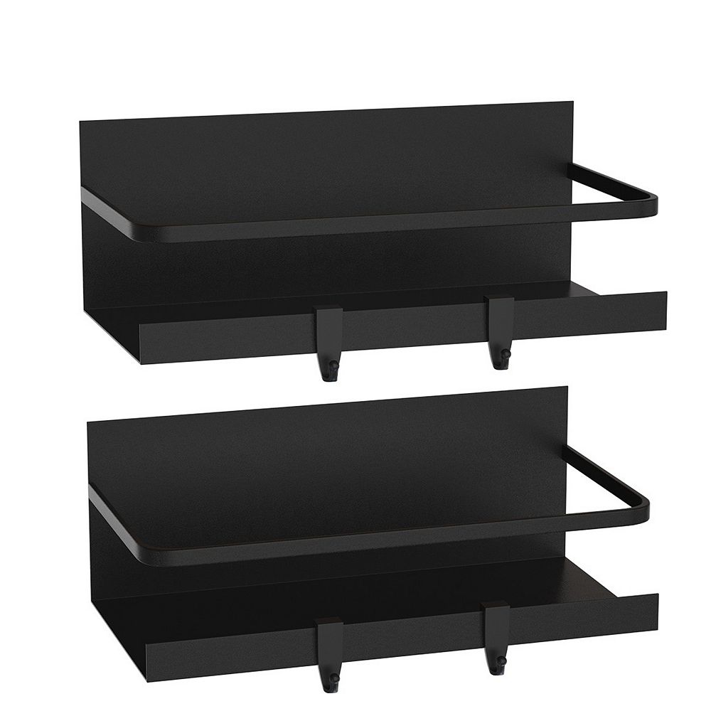 Black, Magnetic Spice Holder Rack Organizer With 4 Removable Hooks Set Of 2