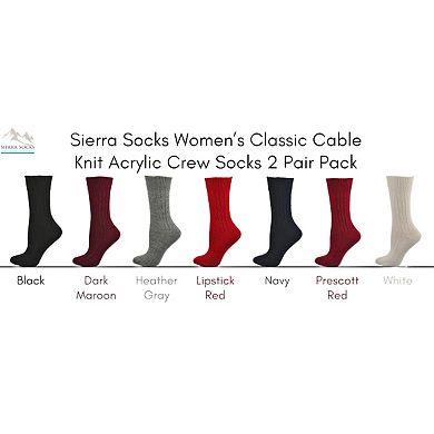 Classic Cable Knit Acrylic Crew Socks 2 Pair Pack
