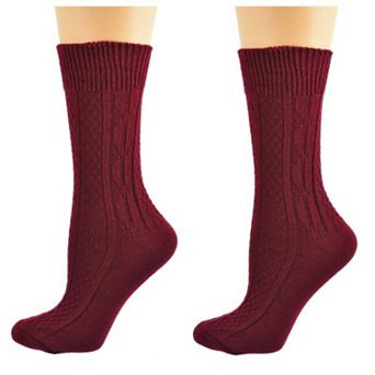 Classic Cable Knit Acrylic Crew Socks 2 Pair Pack