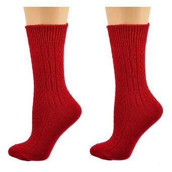Classic Cable Knit Acrylic Crew Socks 2 Pair Pack