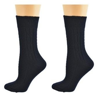 Classic Cable Knit Acrylic Crew Socks 2 Pair Pack