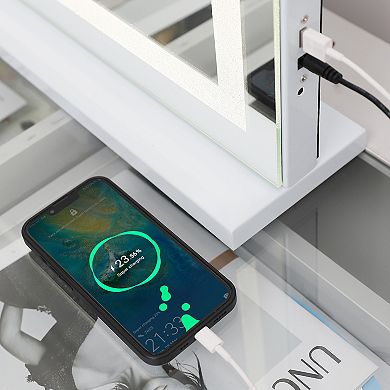 Vanitii Hollywood Mirror With Lights Crystal Led Bluetooth Wall Mount White