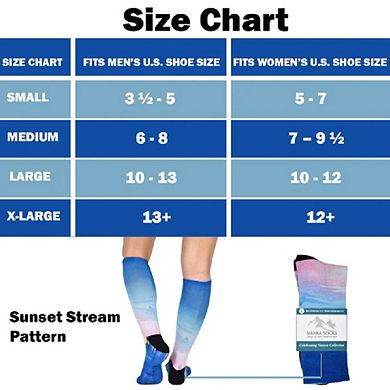 Sierra Socks Sunset Stream Pattern Coolmax Socks, Nature Collection For Men & Women Knee High Socks