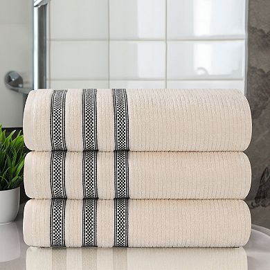 SUPERIOR 3-Piece Zero Twist Cotton Geometric Border Plush Absorbent Bath Towel Set