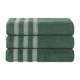 SUPERIOR 3 pc Zero Twist Cotton Geometric Border Plush Absorbent Bath Towel Set