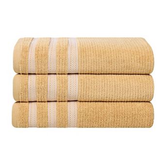 SUPERIOR 3 pc Zero Twist Cotton Geometric Border Plush Absorbent Bath Towel Set