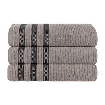 SUPERIOR 3 pc Zero Twist Cotton Geometric Border Plush Absorbent Bath Towel Set