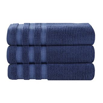SUPERIOR 3 pc Zero Twist Cotton Geometric Border Plush Absorbent Bath Towel Set