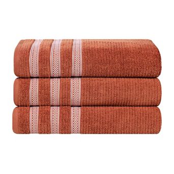 SUPERIOR 3 pc Zero Twist Cotton Geometric Border Plush Absorbent Bath Towel Set