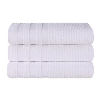 SUPERIOR 3 pc Zero Twist Cotton Geometric Border Plush Absorbent Bath Towel Set