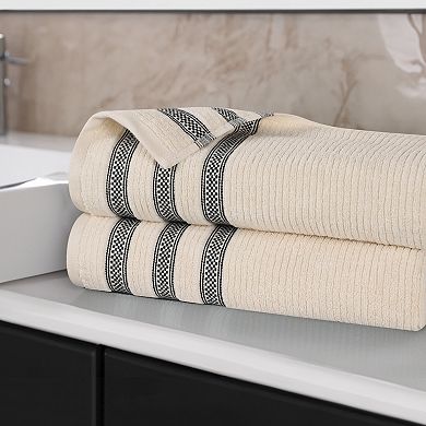 SUPERIOR Zero Twist Cotton 2-Piece Geometric Border Plush Absorbent Bath Sheet Set