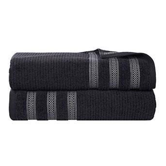 SUPERIOR Zero Twist Cotton 2 pc Geometric Border Plush Absorbent Bath Sheet Set