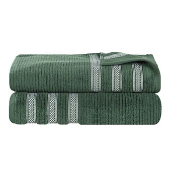 SUPERIOR Zero Twist Cotton 2 pc Geometric Border Plush Absorbent Bath Sheet Set