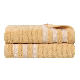 SUPERIOR Zero Twist Cotton 2 pc Geometric Border Plush Absorbent Bath Sheet Set
