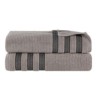 SUPERIOR Zero Twist Cotton 2 pc Geometric Border Plush Absorbent Bath Sheet Set