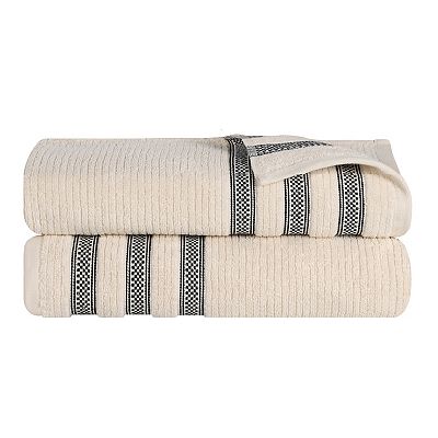SUPERIOR Zero Twist Cotton 2-Piece Geometric Border Plush Absorbent Bath Sheet Set