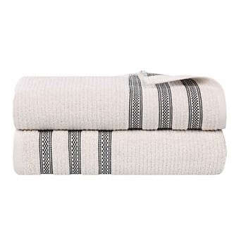 SUPERIOR Zero Twist Cotton 2 pc Geometric Border Plush Absorbent Bath Sheet Set