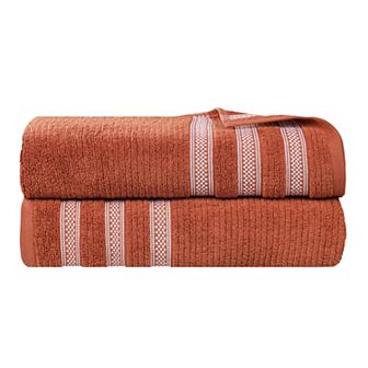SUPERIOR Zero Twist Cotton 2 pc Geometric Border Plush Absorbent Bath Sheet Set