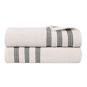 SUPERIOR Zero Twist Cotton 2 pc Geometric Border Plush Absorbent Bath Sheet Set