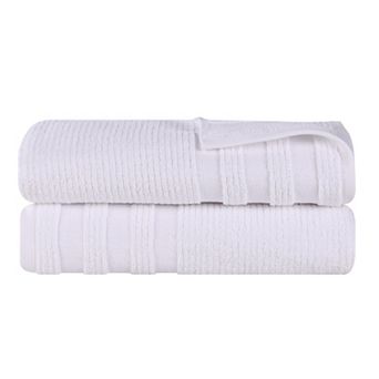 SUPERIOR Zero Twist Cotton 2 pc Geometric Border Plush Absorbent Bath Sheet Set