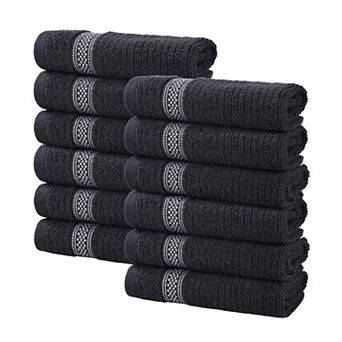 SUPERIOR 12 pc Zero Twist Cotton Geometric Border Plush Absorbent Washcloth Set