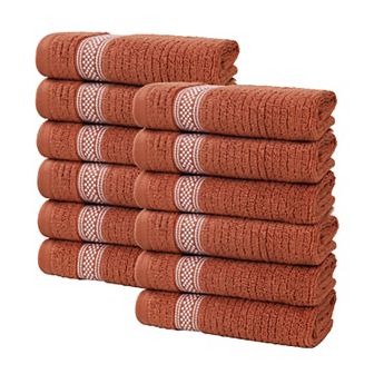 SUPERIOR 12 pc Zero Twist Cotton Geometric Border Plush Absorbent Washcloth Set
