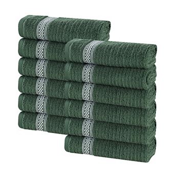 SUPERIOR 12 pc Zero Twist Cotton Geometric Border Plush Absorbent Washcloth Set
