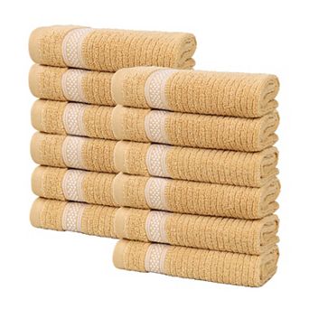 SUPERIOR 12 pc Zero Twist Cotton Geometric Border Plush Absorbent Washcloth Set
