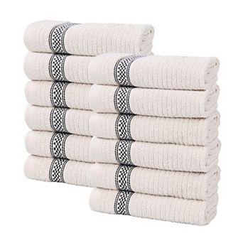 SUPERIOR 12 pc Zero Twist Cotton Geometric Border Plush Absorbent Washcloth Set
