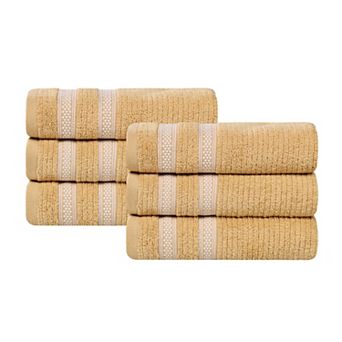 SUPERIOR 6 pc Zero Twist Cotton Geometric Border Plush Absorbent Hand Towel Set