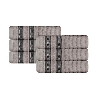 SUPERIOR 6 pc Zero Twist Cotton Geometric Border Plush Absorbent Hand Towel Set