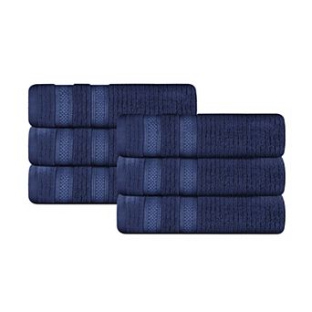 SUPERIOR 6 pc Zero Twist Cotton Geometric Border Plush Absorbent Hand Towel Set