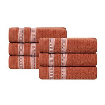 SUPERIOR 6 pc Zero Twist Cotton Geometric Border Plush Absorbent Hand Towel Set