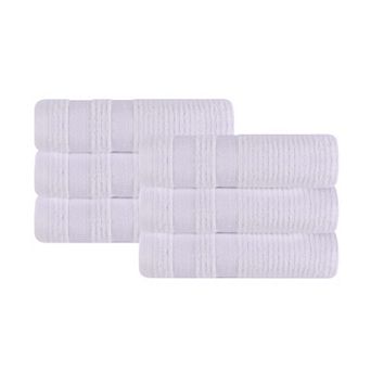 SUPERIOR 6 pc Zero Twist Cotton Geometric Border Plush Absorbent Hand Towel Set